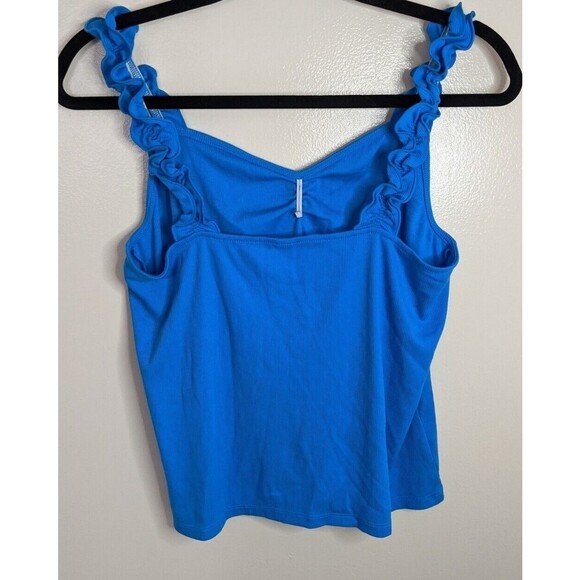 Bp Blue Ribbed Ruffle Strap Ruched V-Neck Tank Top Basic XL - Picture 2 of 5